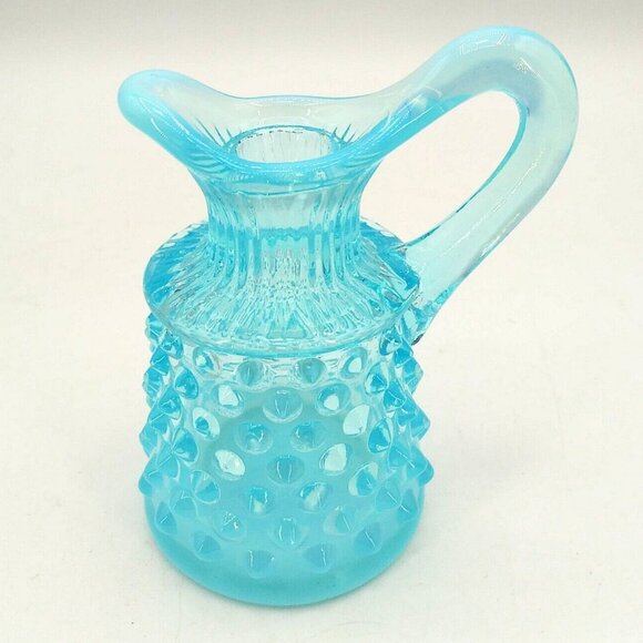 Fenton Art Glass 4" Blue Opalescent Hobnail Cruet Bottle Creamer cream pourer - Picture 2 of 5